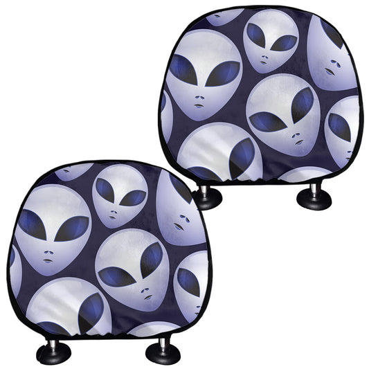 Grey Alien Face Pattern Print Car Headrest Covers