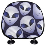Grey Alien Face Pattern Print Car Headrest Covers