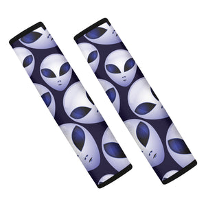 Grey Alien Face Pattern Print Car Seat Belt Covers