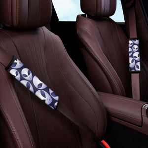 Grey Alien Face Pattern Print Car Seat Belt Covers