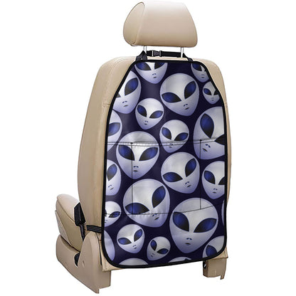 Grey Alien Face Pattern Print Car Seat Organizers