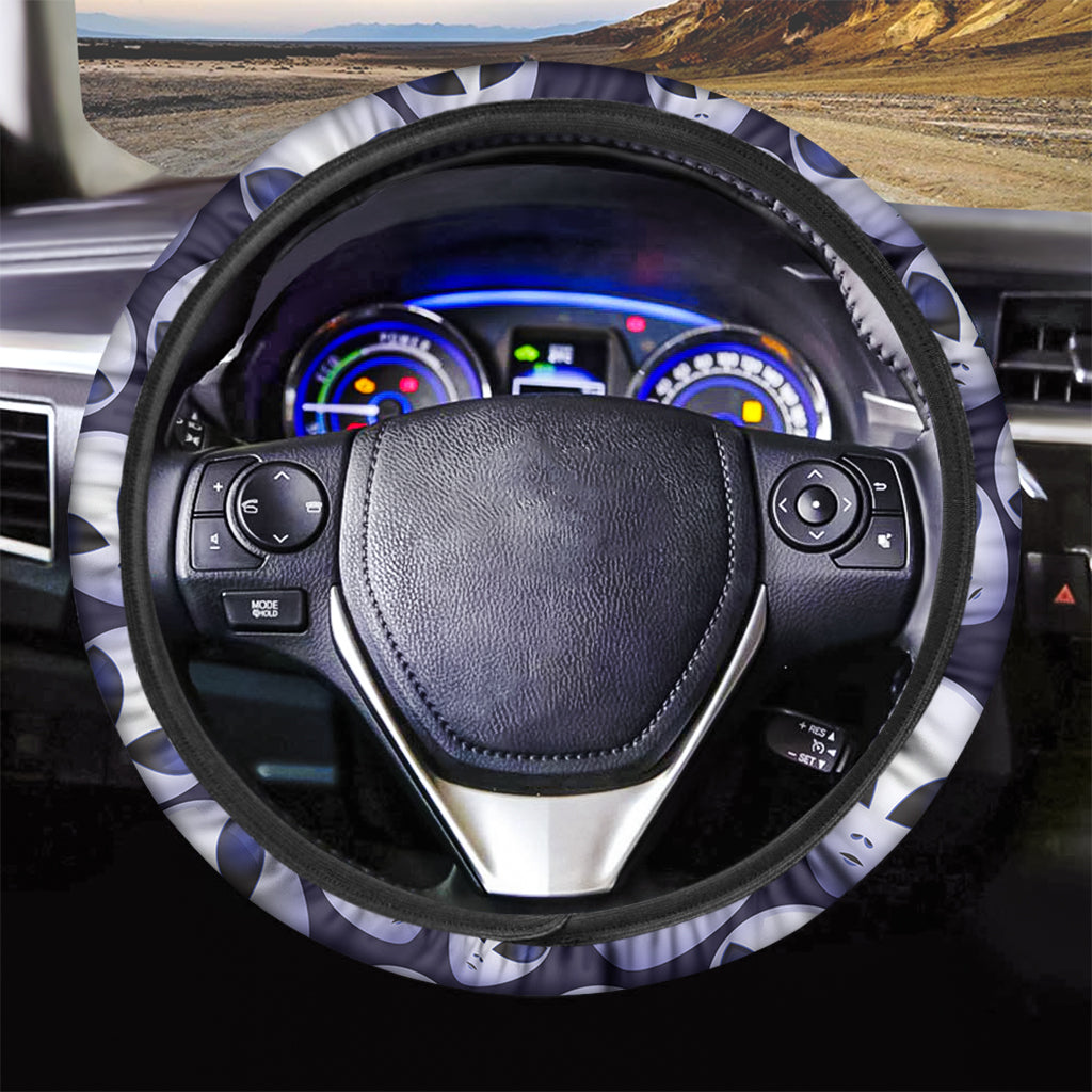 Grey Alien Face Pattern Print Car Steering Wheel Cover