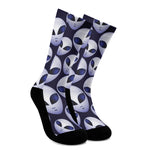 Grey Alien Face Pattern Print Crew Socks