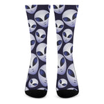 Grey Alien Face Pattern Print Crew Socks