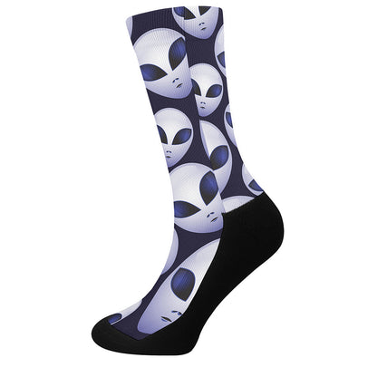 Grey Alien Face Pattern Print Crew Socks