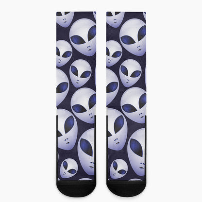 Grey Alien Face Pattern Print Crew Socks