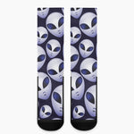 Grey Alien Face Pattern Print Crew Socks