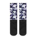 Grey Alien Face Pattern Print Crew Socks