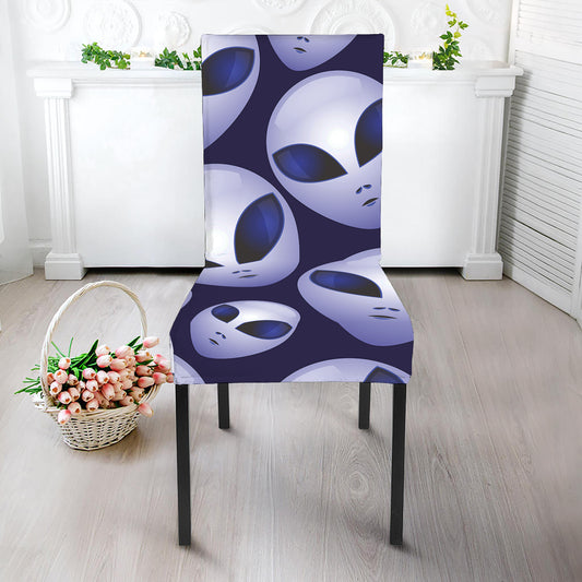 Grey Alien Face Pattern Print Dining Chair Slipcover