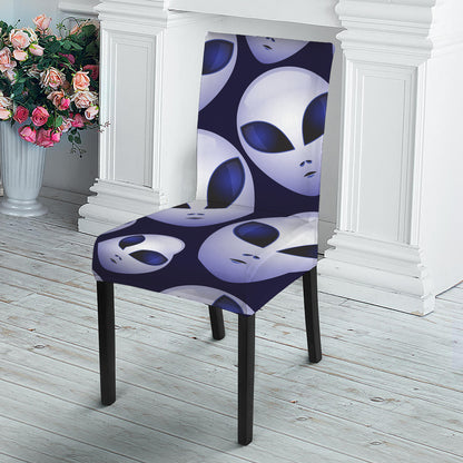 Grey Alien Face Pattern Print Dining Chair Slipcover