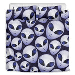 Grey Alien Face Pattern Print Duvet Cover Bedding Set