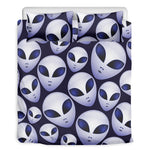 Grey Alien Face Pattern Print Duvet Cover Bedding Set