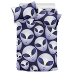 Grey Alien Face Pattern Print Duvet Cover Bedding Set