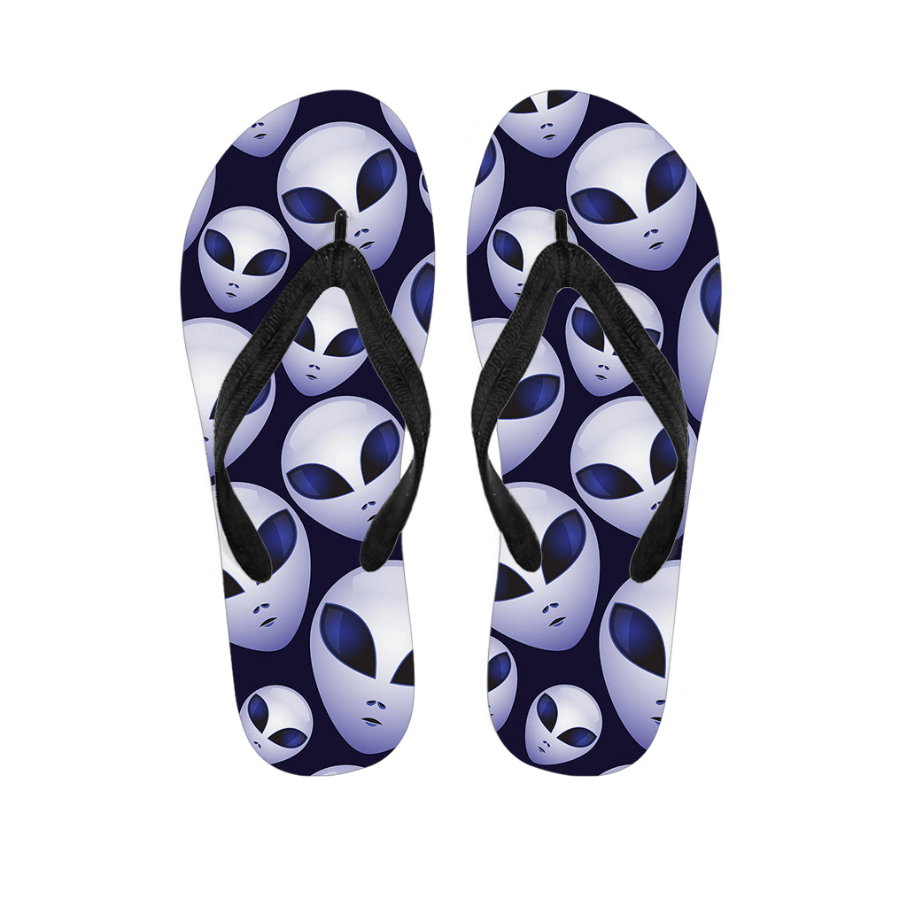 Grey Alien Face Pattern Print Flip Flops