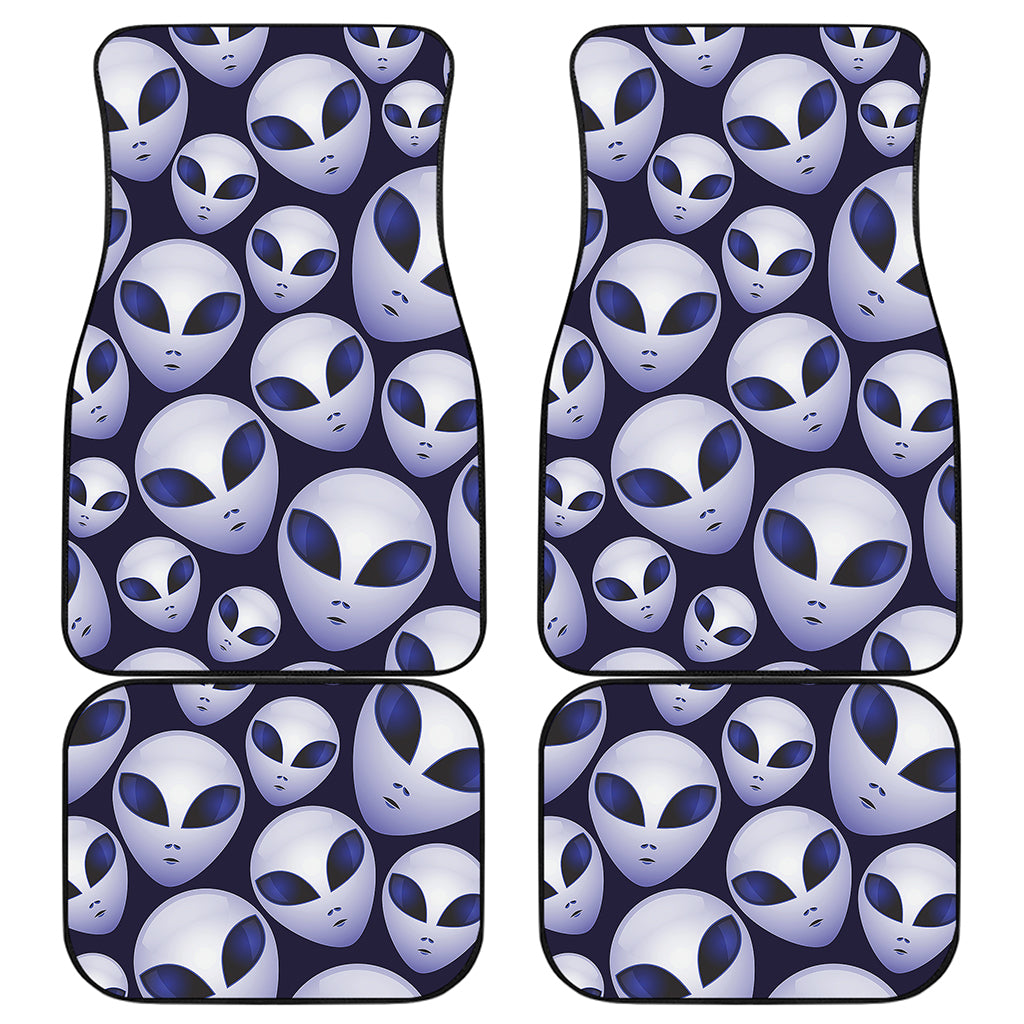 Grey Alien Face Pattern Print Front and Back Car Floor Mats