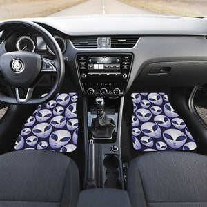 Grey Alien Face Pattern Print Front and Back Car Floor Mats