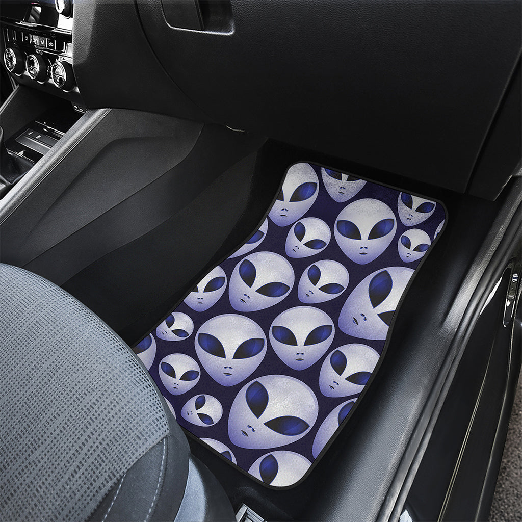 Grey Alien Face Pattern Print Front and Back Car Floor Mats