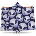 Grey Alien Face Pattern Print Hooded Blanket