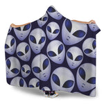 Grey Alien Face Pattern Print Hooded Blanket