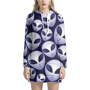 Grey Alien Face Pattern Print Hoodie Dress