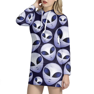 Grey Alien Face Pattern Print Hoodie Dress