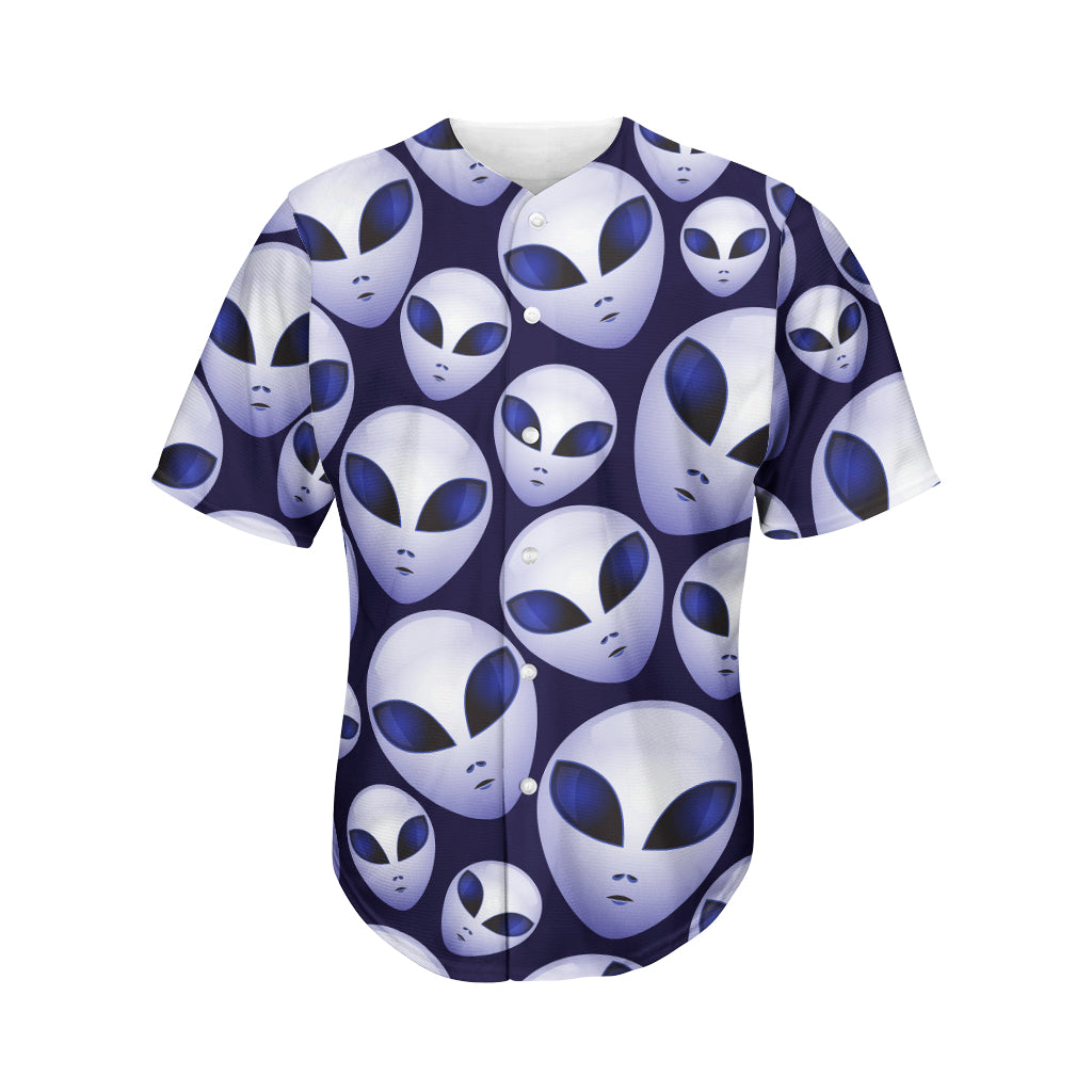 Grey Alien Face Pattern Print Men's Baseball Jersey