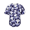 Grey Alien Face Pattern Print Men's Baseball Jersey