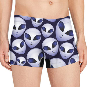 Grey Alien Face Pattern Print Men's Boxer Briefs