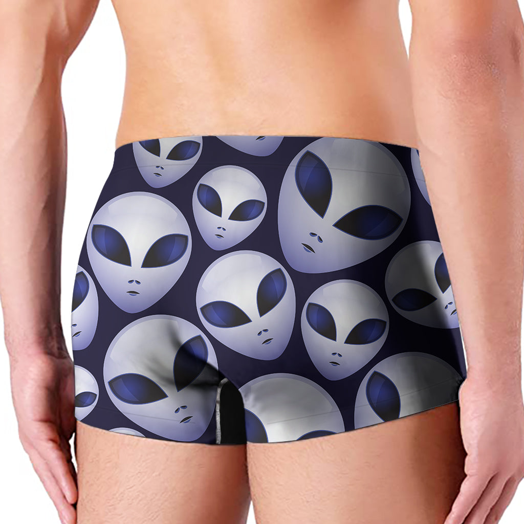 Grey Alien Face Pattern Print Men's Boxer Briefs