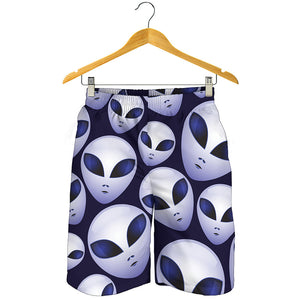 Grey Alien Face Pattern Print Men's Shorts