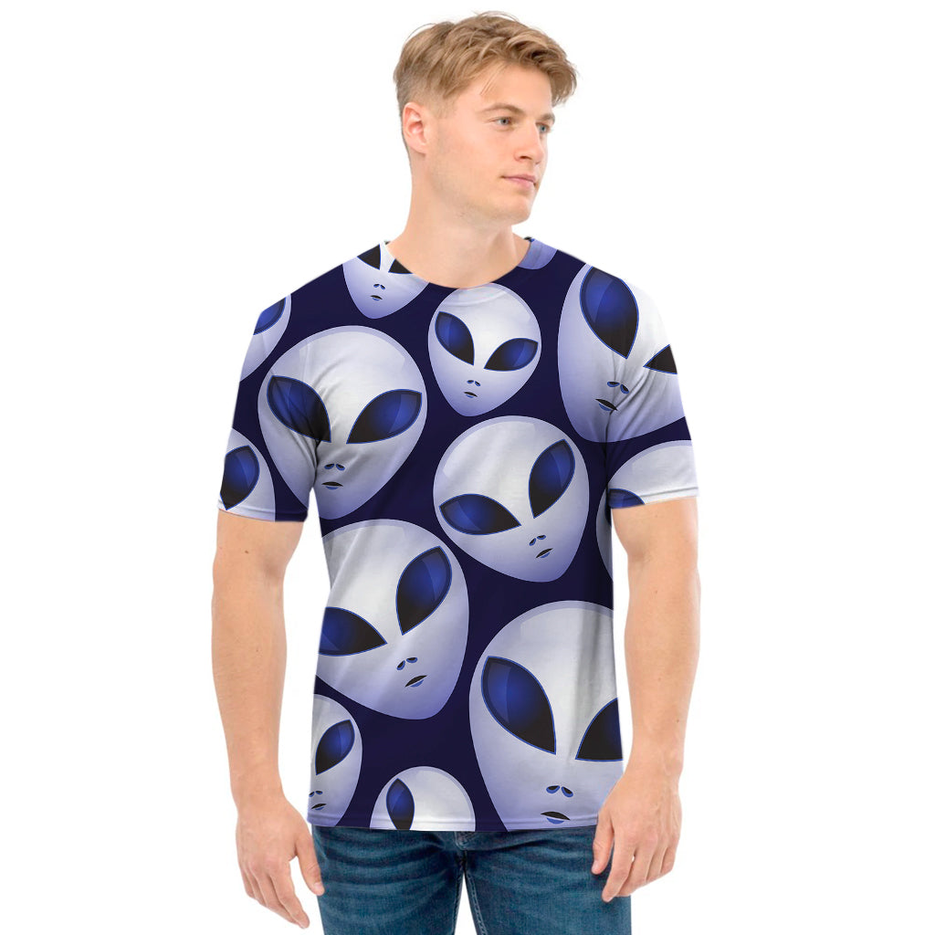 Grey Alien Face Pattern Print Men's T-Shirt