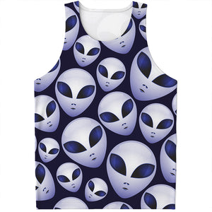 Grey Alien Face Pattern Print Men's Tank Top