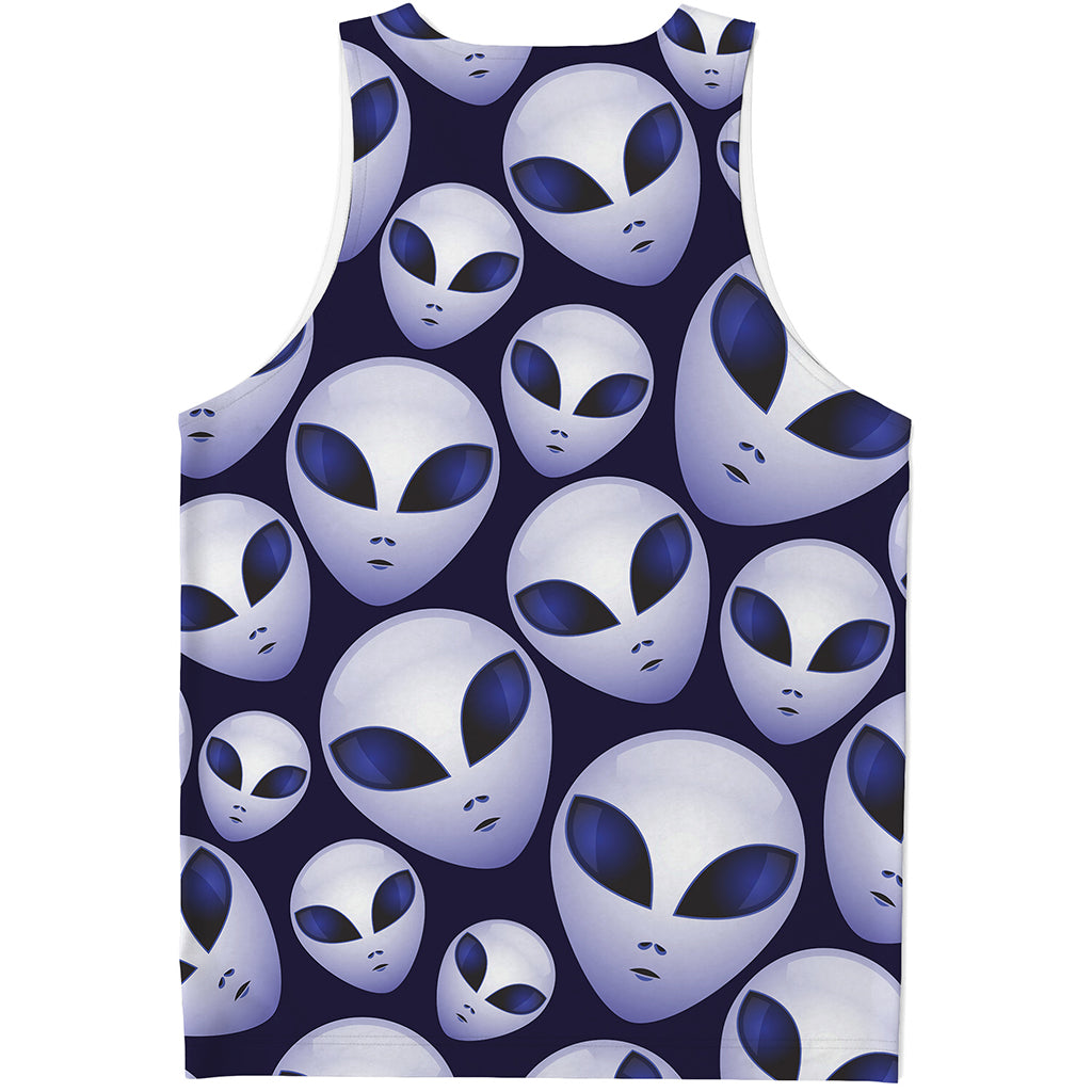 Grey Alien Face Pattern Print Men's Tank Top