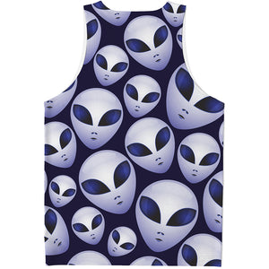 Grey Alien Face Pattern Print Men's Tank Top