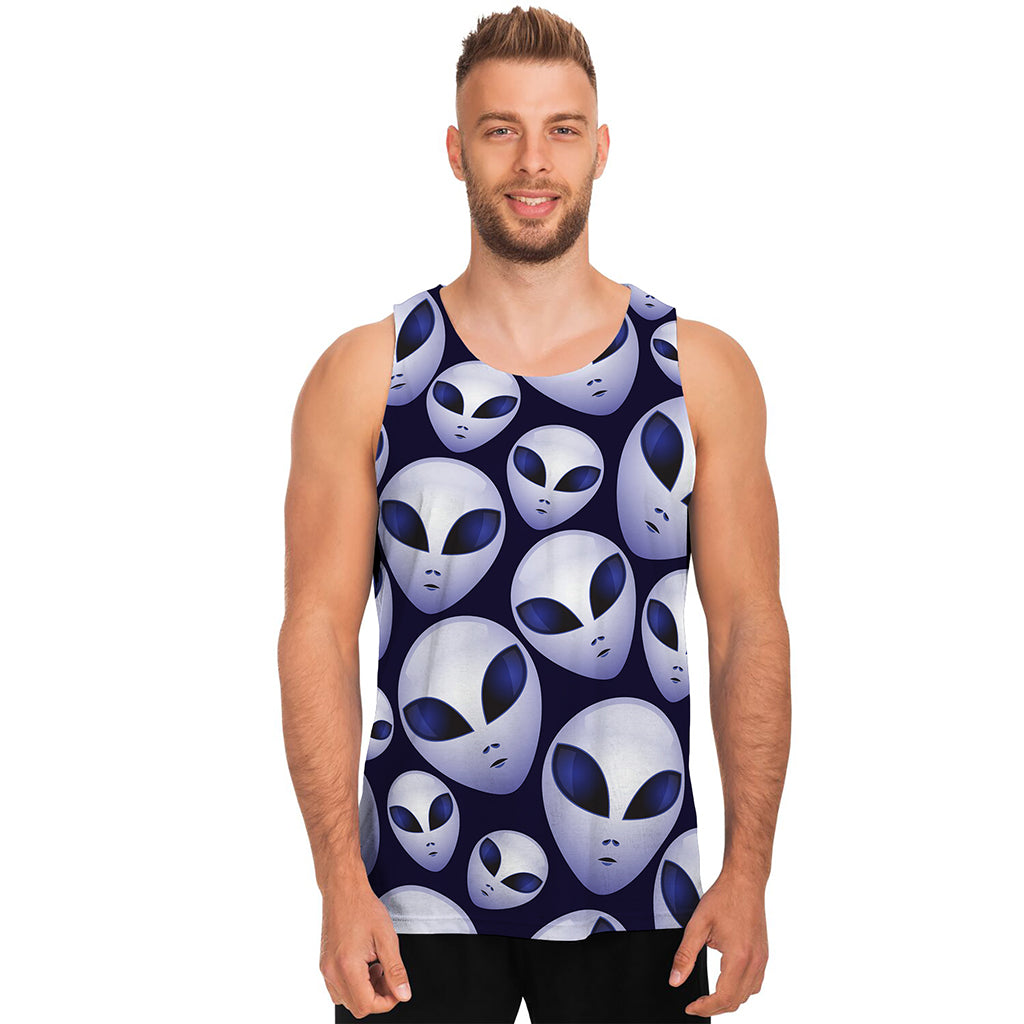 Grey Alien Face Pattern Print Men's Tank Top