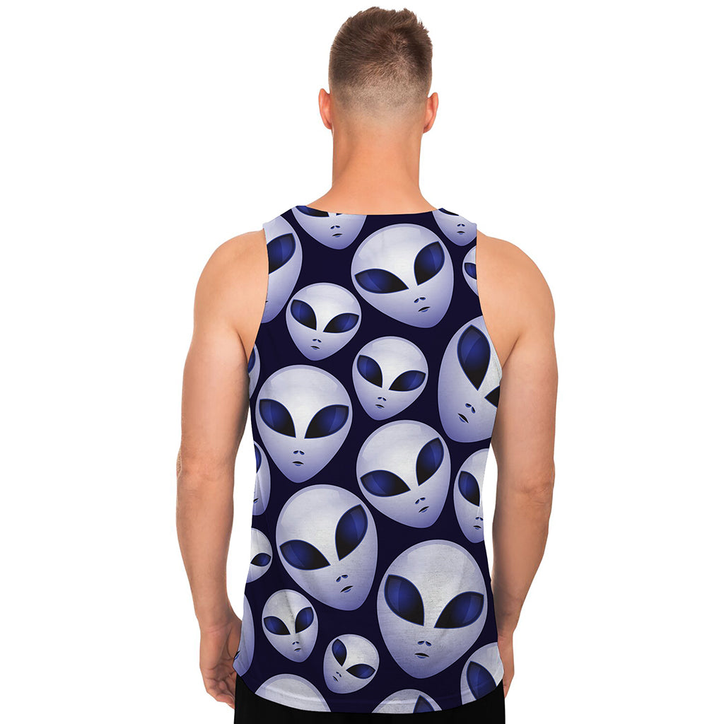 Grey Alien Face Pattern Print Men's Tank Top