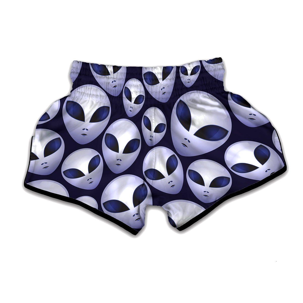 Grey Alien Face Pattern Print Muay Thai Boxing Shorts