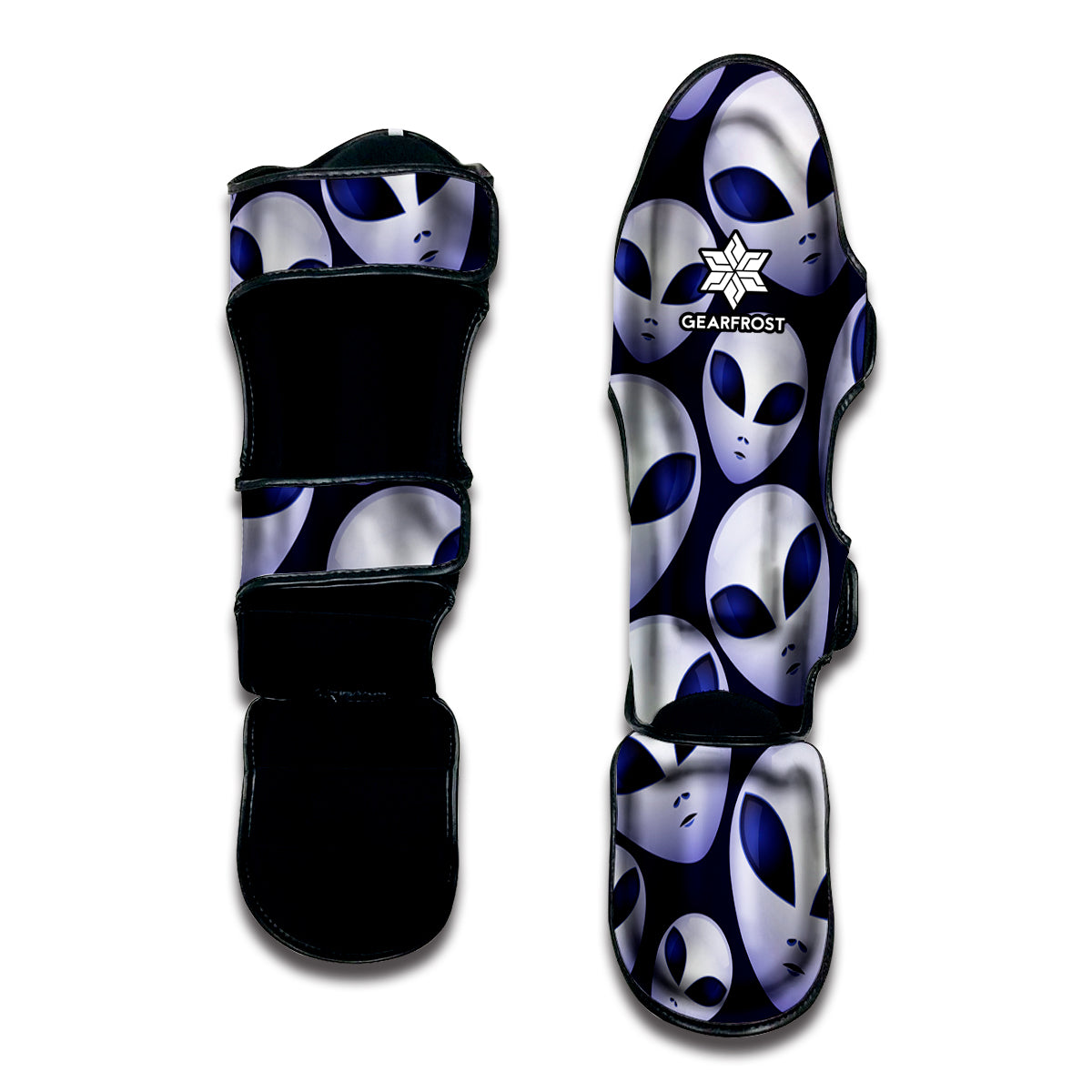 Grey Alien Face Pattern Print Muay Thai Shin Guard