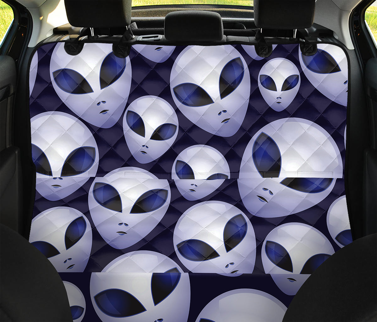 Grey Alien Face Pattern Print Pet Car Back Seat Cover