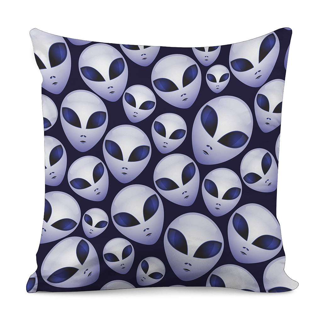 Grey Alien Face Pattern Print Pillow Cover