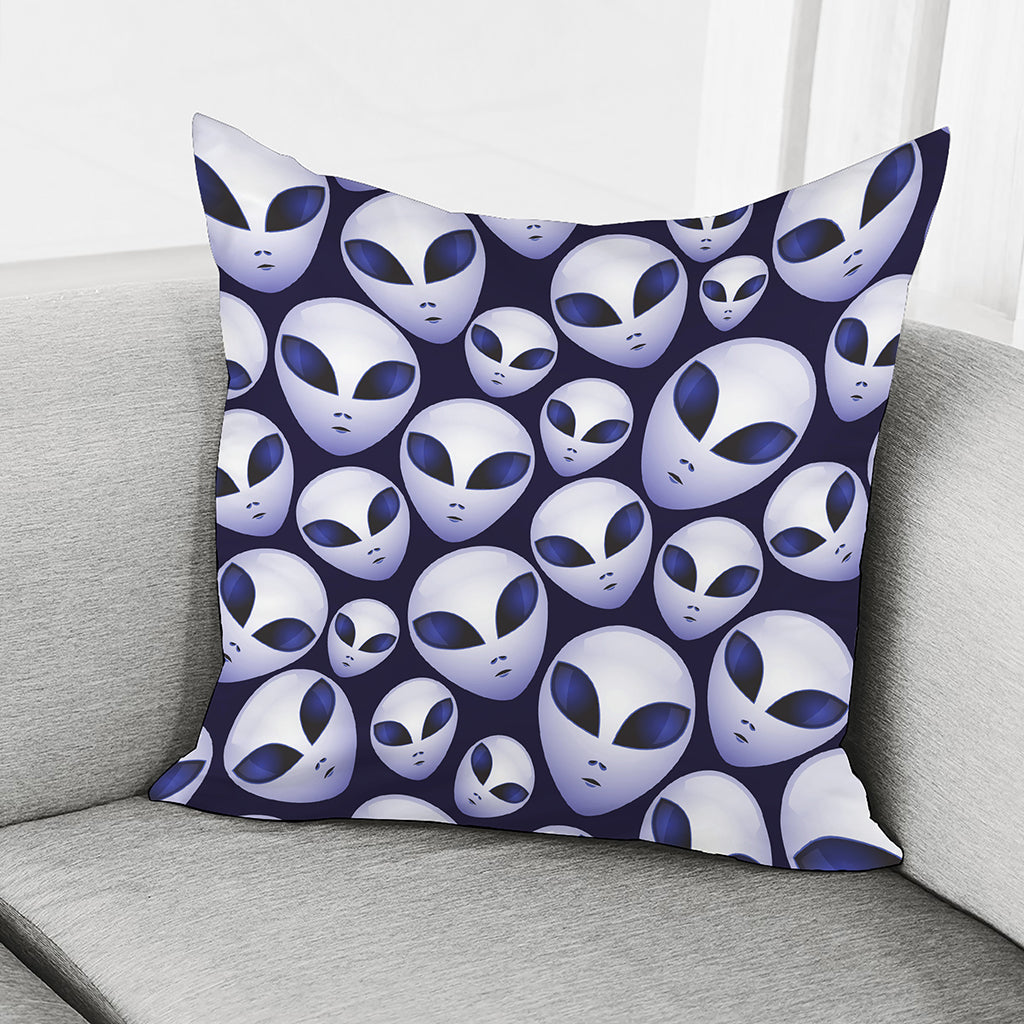 Grey Alien Face Pattern Print Pillow Cover