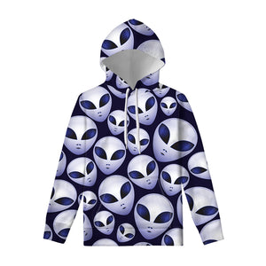 Grey Alien Face Pattern Print Pullover Hoodie