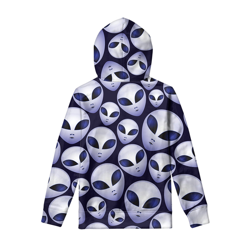 Grey Alien Face Pattern Print Pullover Hoodie