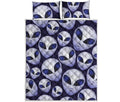 Grey Alien Face Pattern Print Quilt Bed Set