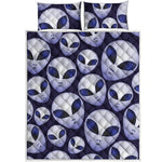 Grey Alien Face Pattern Print Quilt Bed Set