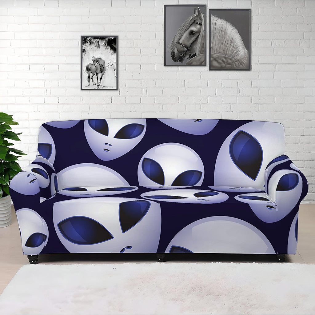 Grey Alien Face Pattern Print Sofa Cover