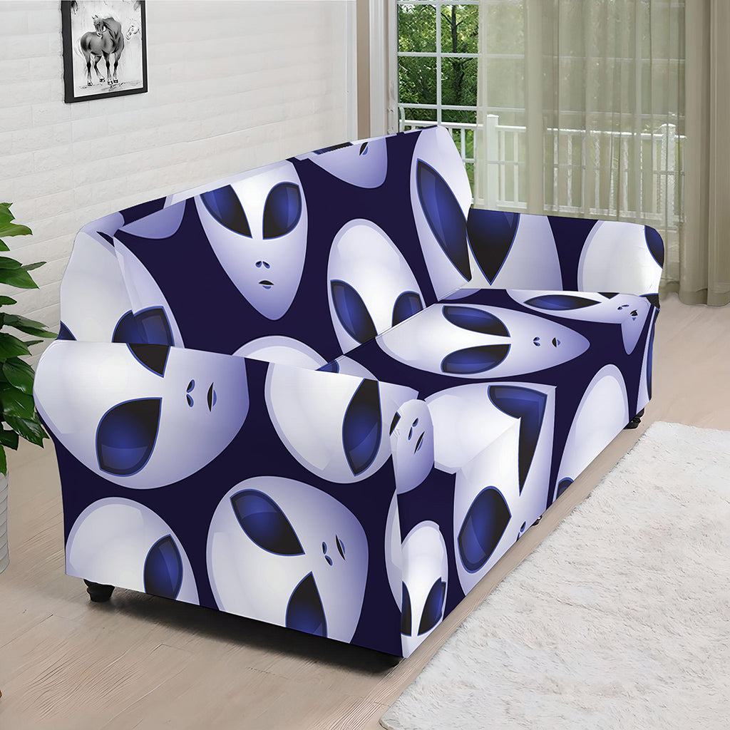 Grey Alien Face Pattern Print Sofa Cover