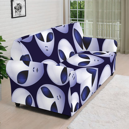 Grey Alien Face Pattern Print Sofa Cover
