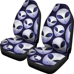 Grey Alien Face Pattern Print Universal Fit Car Seat Covers