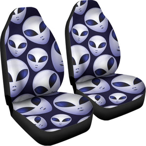 Grey Alien Face Pattern Print Universal Fit Car Seat Covers